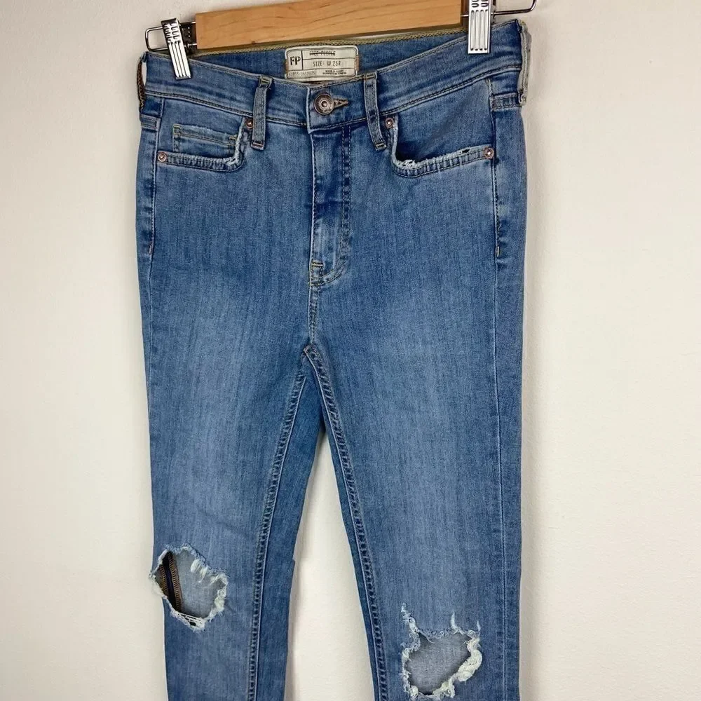 Free People High Rise Distressed Skinny Jeans